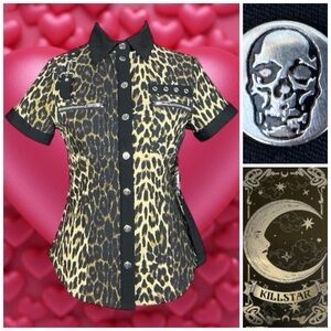 KILLSTAR NWT Black Brown Leopard Print Hardware & Straps Bondage Top Size M